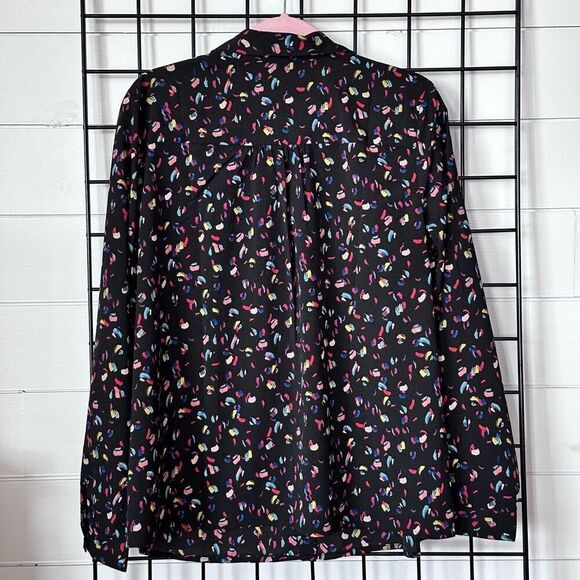 CAbi‎ Ferris Button Down Blouse Womens L Black Multi Color Rainbow - Picture 2 of 10